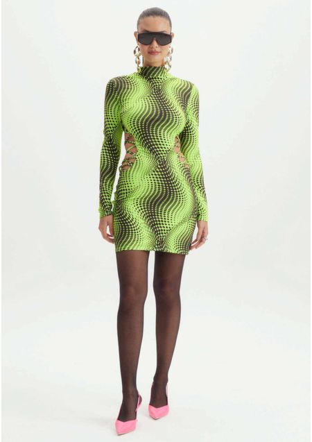 Vestido Curto Gola Alta Estampado