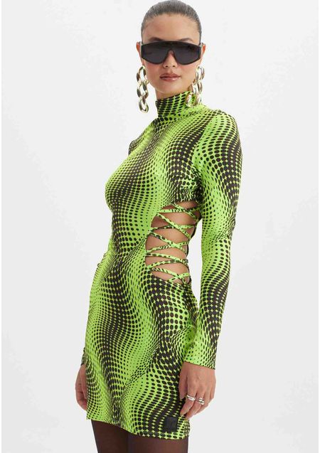 Vestido Curto Gola Alta Estampado