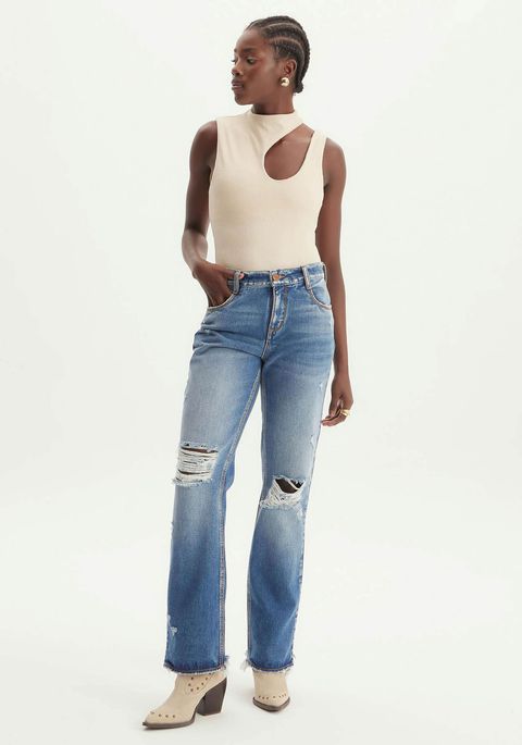Calça Jeans Reta Relaxed High