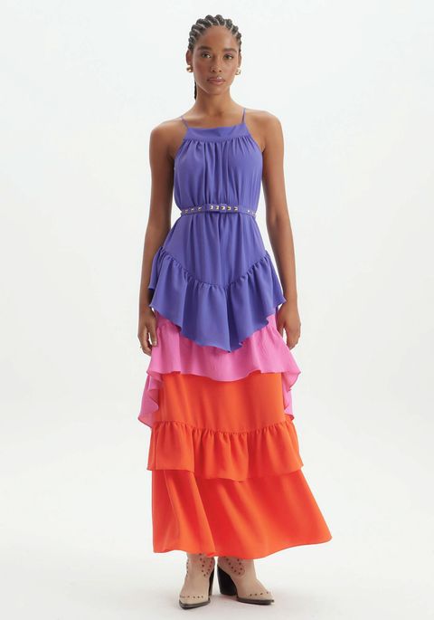 Vestido Longo Com Babados