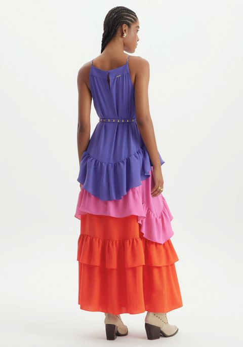 Vestido Longo Com Babados