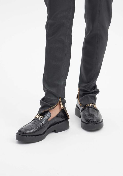 Legging De Couro Com Zíper Barra