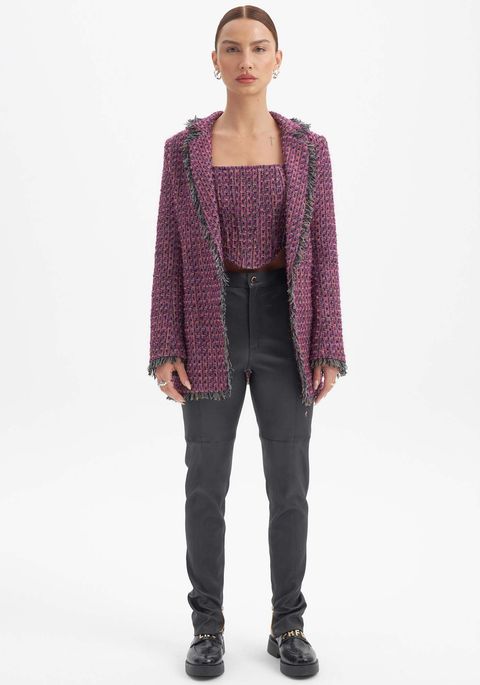 Legging De Couro Com Zíper Barra