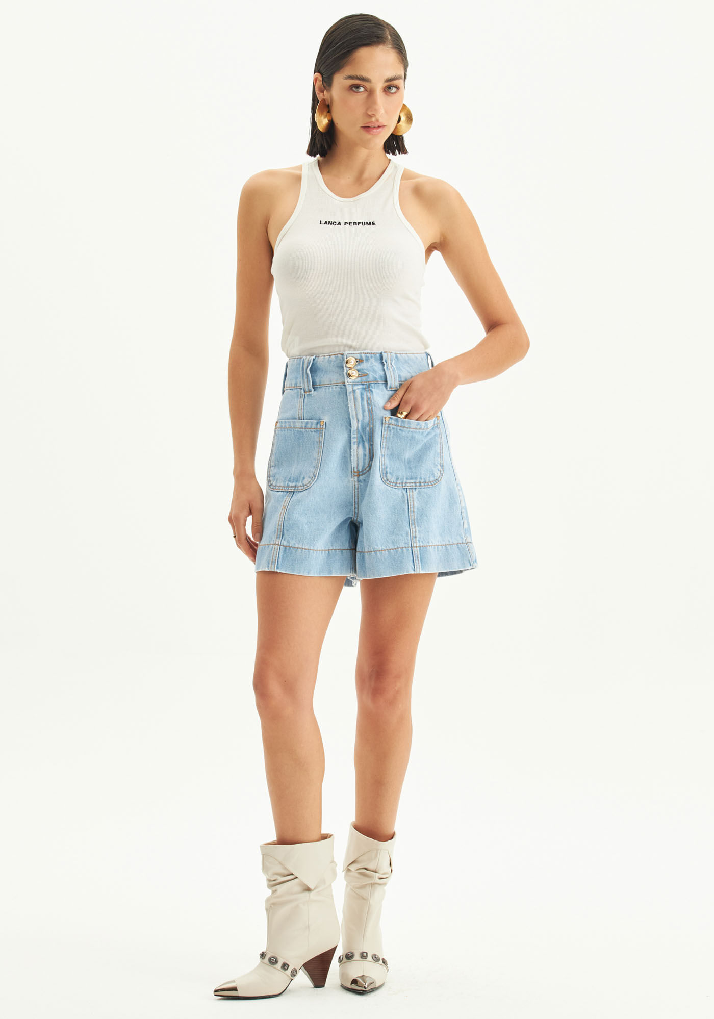 Bermuda Jeans Evasê Super High