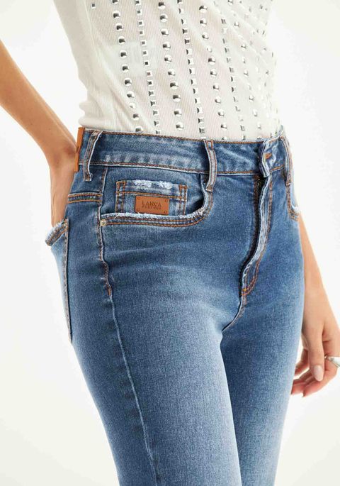 Calça Jeans Split Slim Cintura Alta