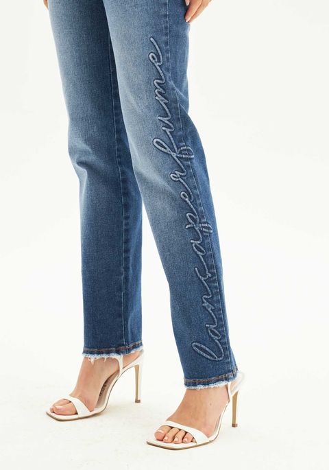 Calça Jeans Split Slim Cintura Alta