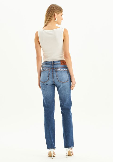 Calça Jeans Split Slim Cintura Alta