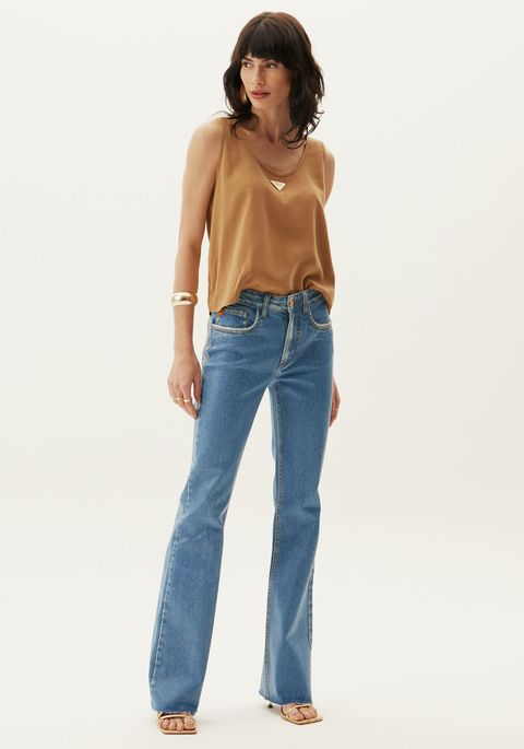 Calça Jeans Flare Super High Resinada