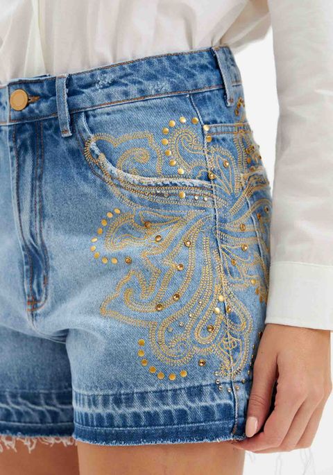 Short Jeans Relaxed High Bordado