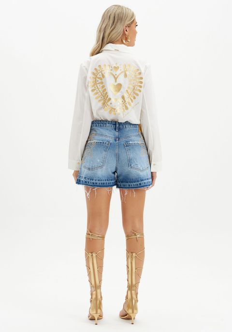 Short Jeans Relaxed High Bordado