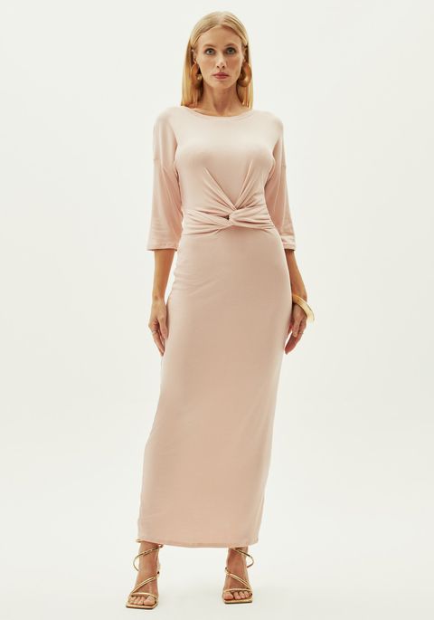 Vestido Super Midi Com Torção Frontal