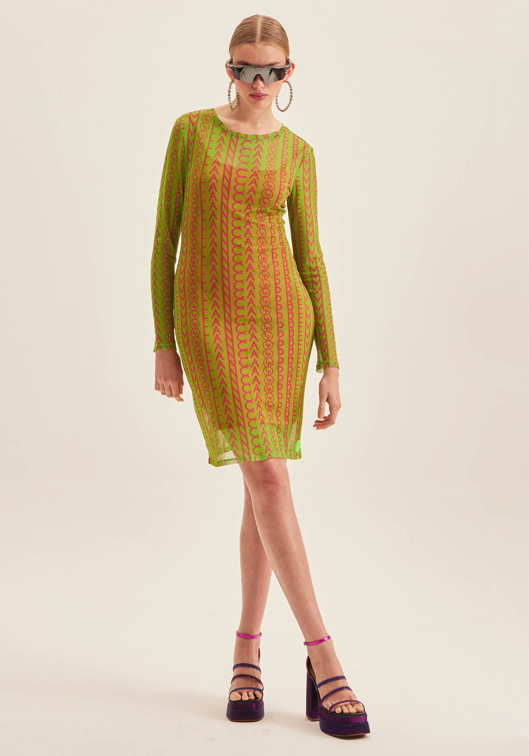 Vestido Sobreposição Manga Longa