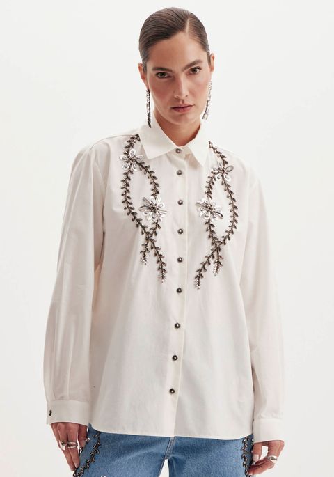 Camisa Alongada Bordada