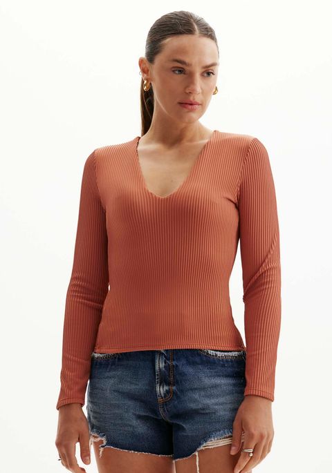 Blusa Manga Longa Decote V