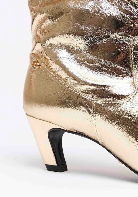 Bota Couro Metalizado Salto Baixo