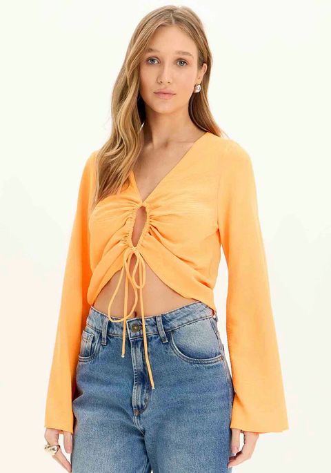 Blusa Com Amarração Manga Flare