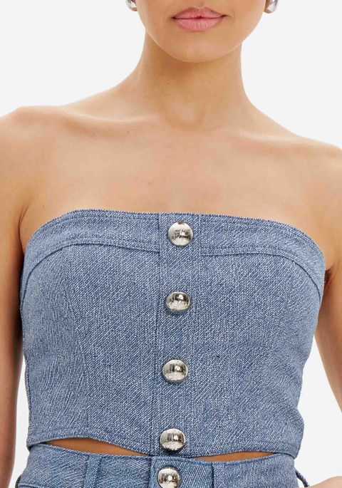 Top Jeans Com Botões E Zíper Posterior