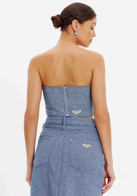 Top Jeans Com Botões E Zíper Posterior