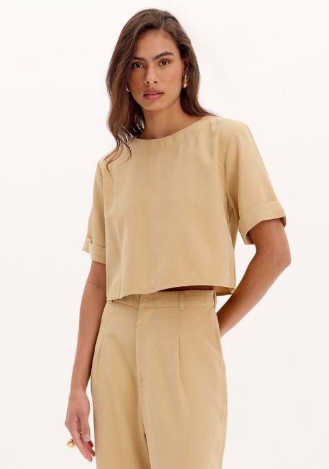 Blusa Curta Mangas Dobradas
