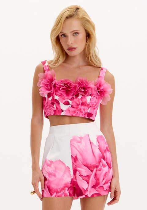Top Cropped Estampado Flores