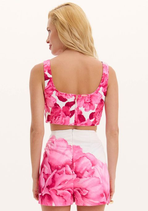 Top Cropped Estampado Flores