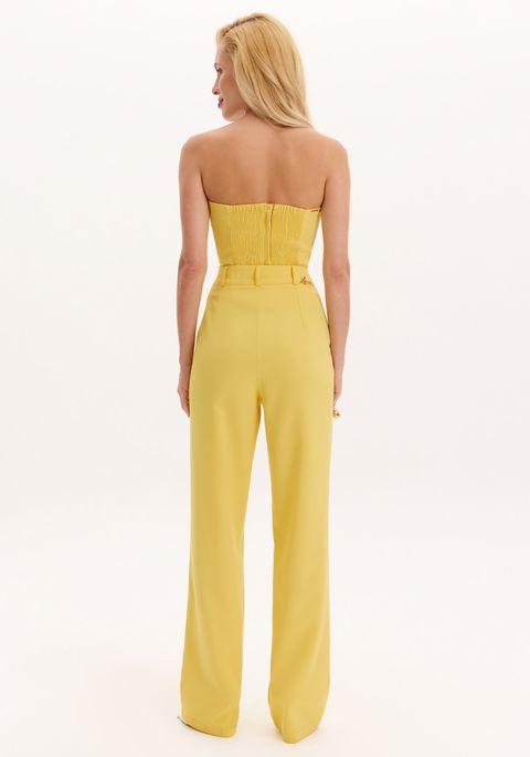 Calça Reta Botão Flor