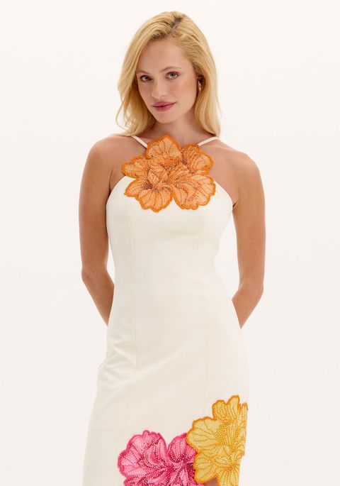 Vestido Super Midi Fenda Flor