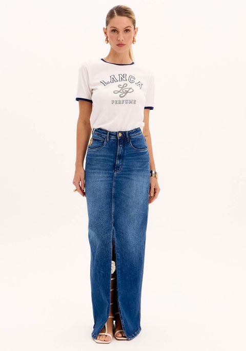 Saia Longa Jeans Fenda