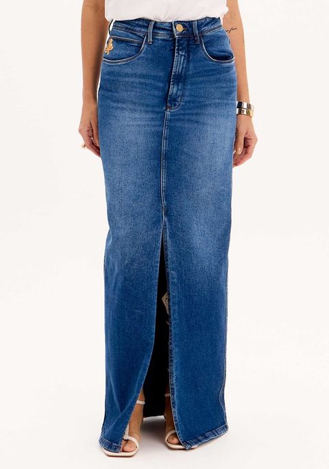 Saia Longa Jeans Fenda