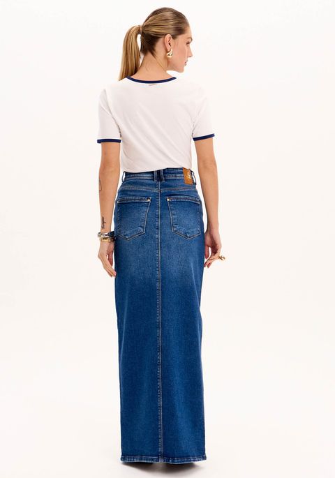 Saia Longa Jeans Fenda