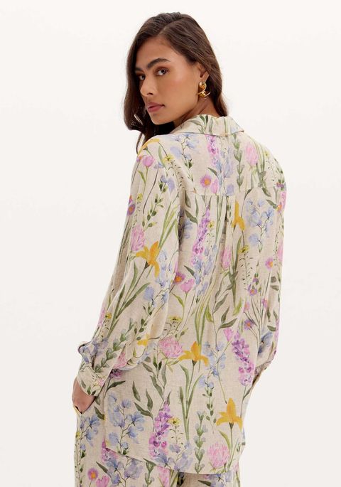 Camisa Estampa Floral Alongada Linho