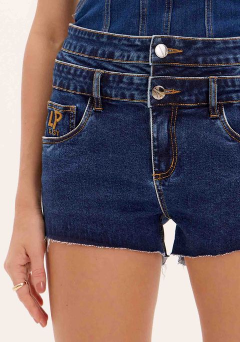 Short Jeans Com Cós Duplo