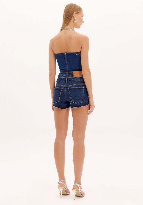 Short Jeans Com Cós Duplo