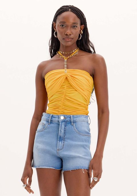 Cropped Drapeado Com Corrente