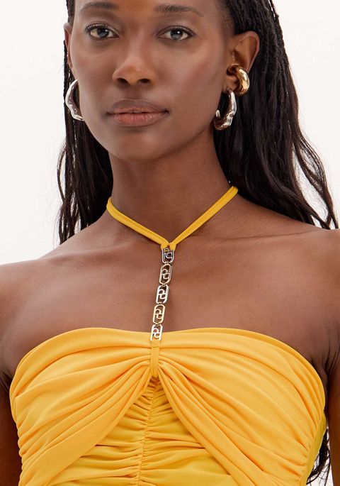 Cropped Drapeado Com Corrente