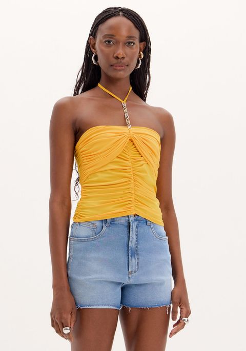 Cropped Drapeado Com Corrente