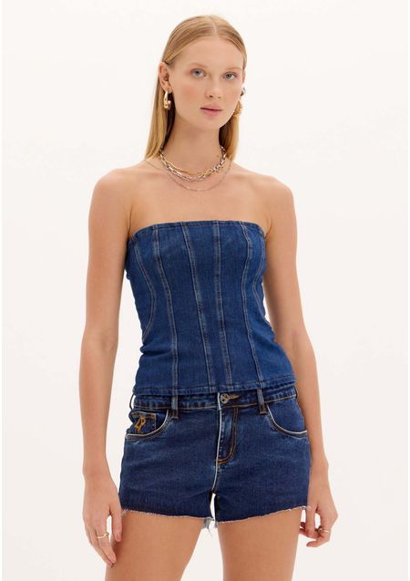 Blusa Corset Jeans Sem Alças