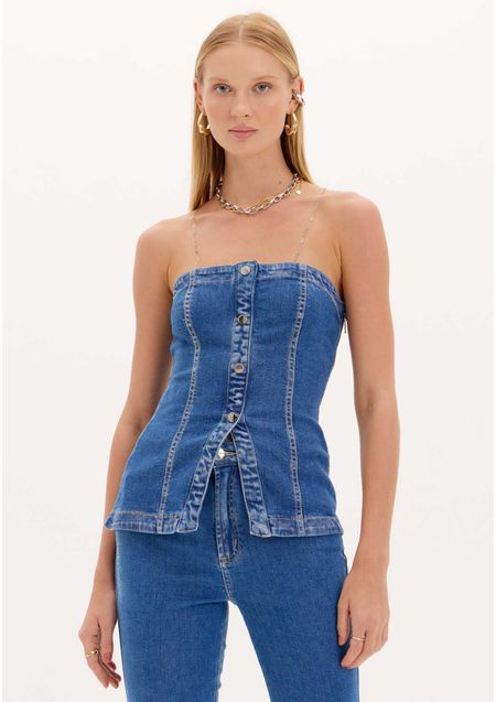 Blusa Alongada Jeans Botões