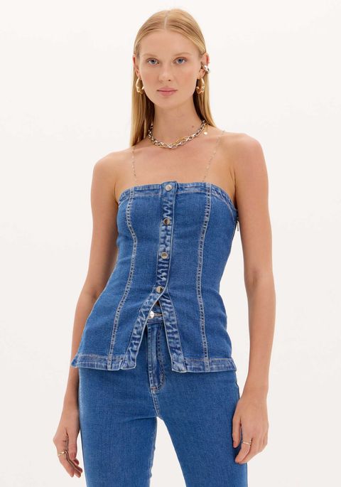 Blusa Alongada Jeans Botões