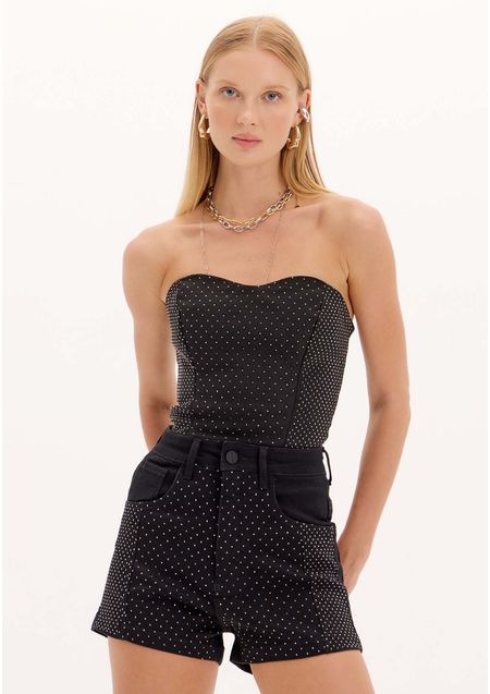 Blusa Corset Jeans Com Brilhos