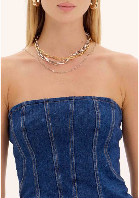 Blusa Corset Jeans Sem Alças