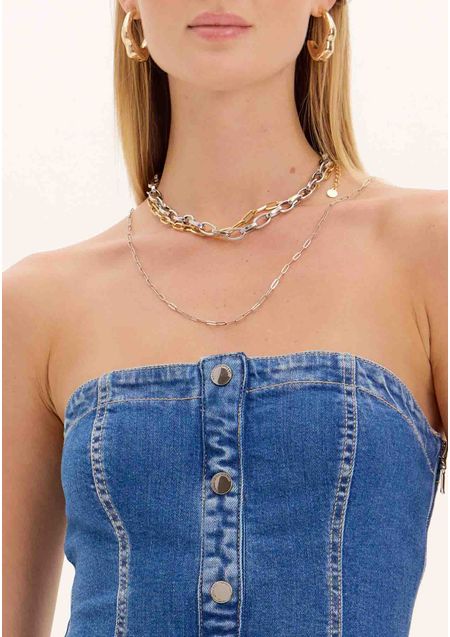 Blusa Alongada Jeans Botões