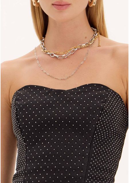 Blusa Corset Jeans Com Brilhos