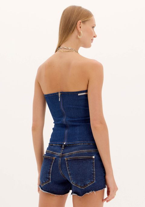 Blusa Corset Jeans Sem Alças