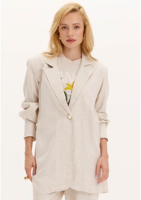Blazer Alongado Linho Com Lenço