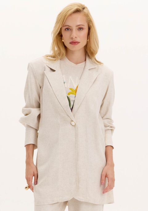 Blazer Alongado Linho Com Lenço