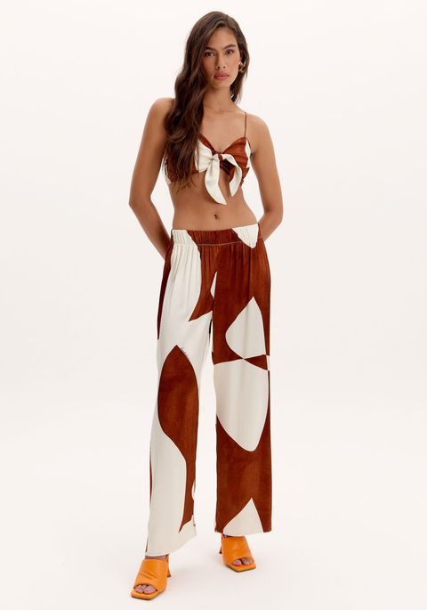 Calça Wide Leg Estampada