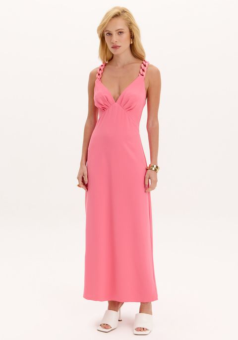Vestido Midi Com Detalhe Alça