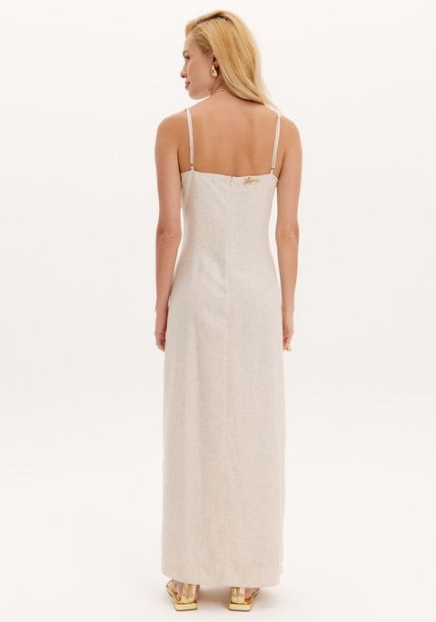 Vestido Super Midi Com Fenda Linho
