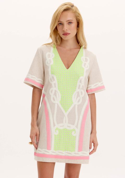 Vestido Curto Solto Estampado Linho